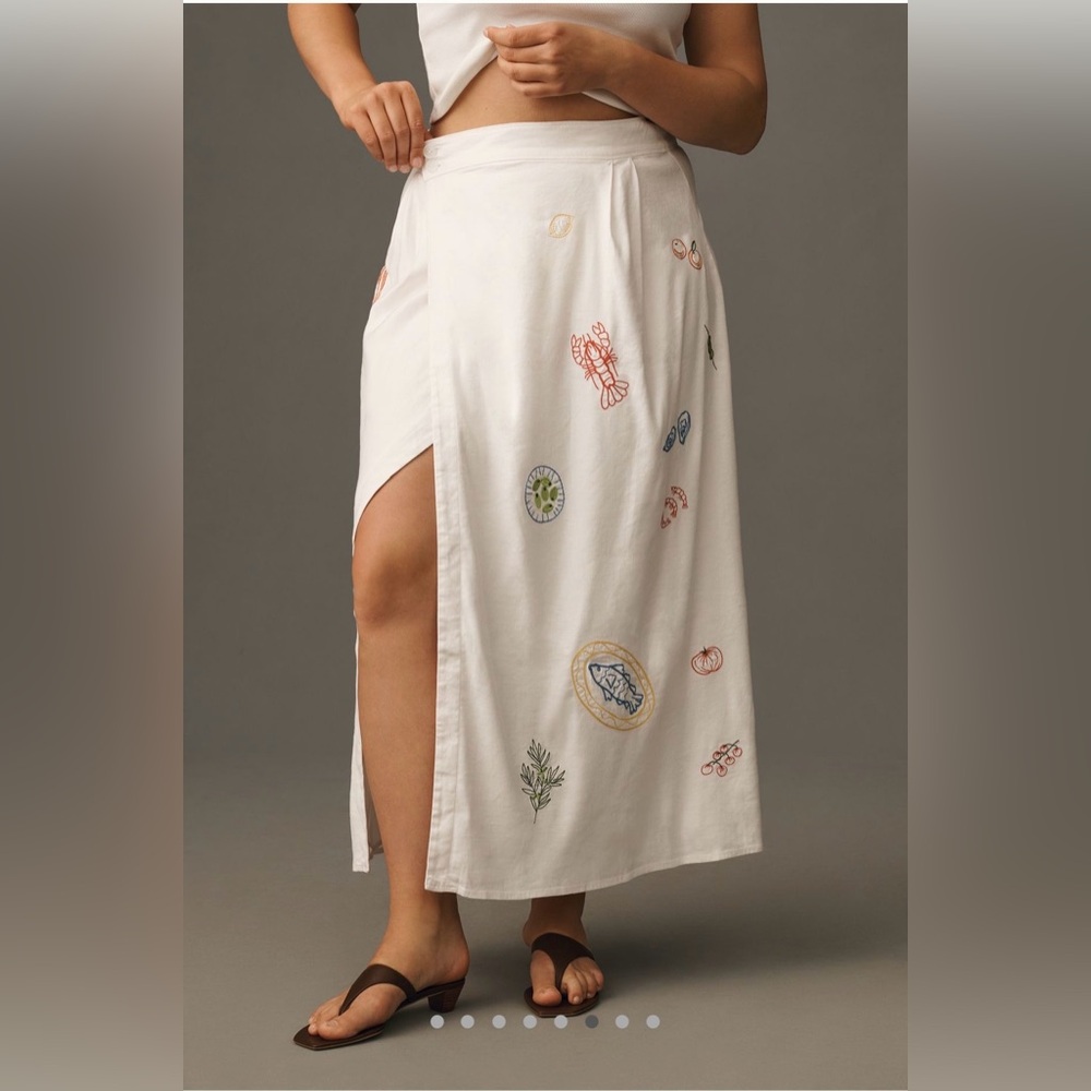 NWT Maeve Embellished Linen Wrap Midi Skirt 8P